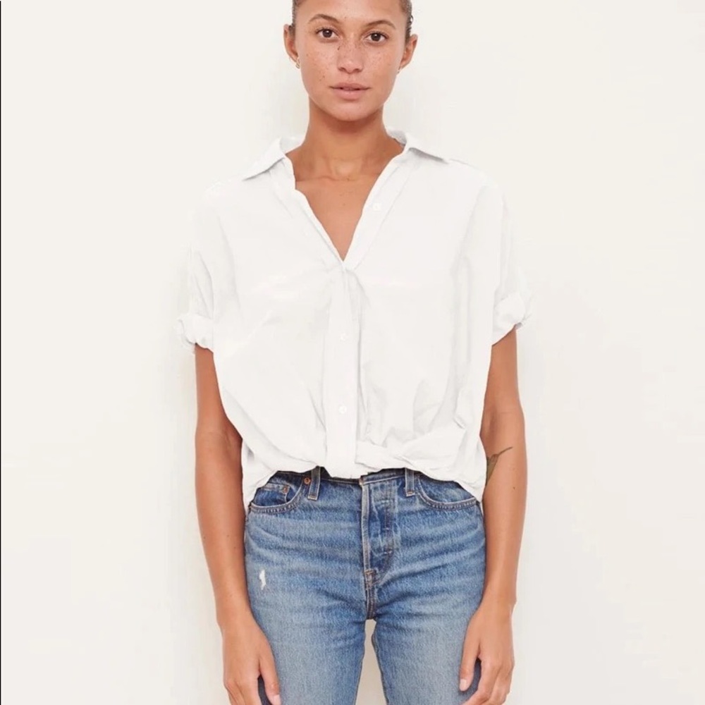Stateside Poplin Short Sleeve Front Twist Button Up Shirt in White
